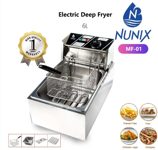 Nunix Single Commercial Electric Deep Fryer Stainless Steel Household Chips Frying Pan