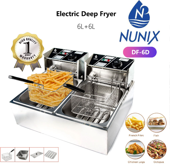 Nunix Double Commercial Electric Deep Fryer Stainless Steel Household Chips Frying Pan
