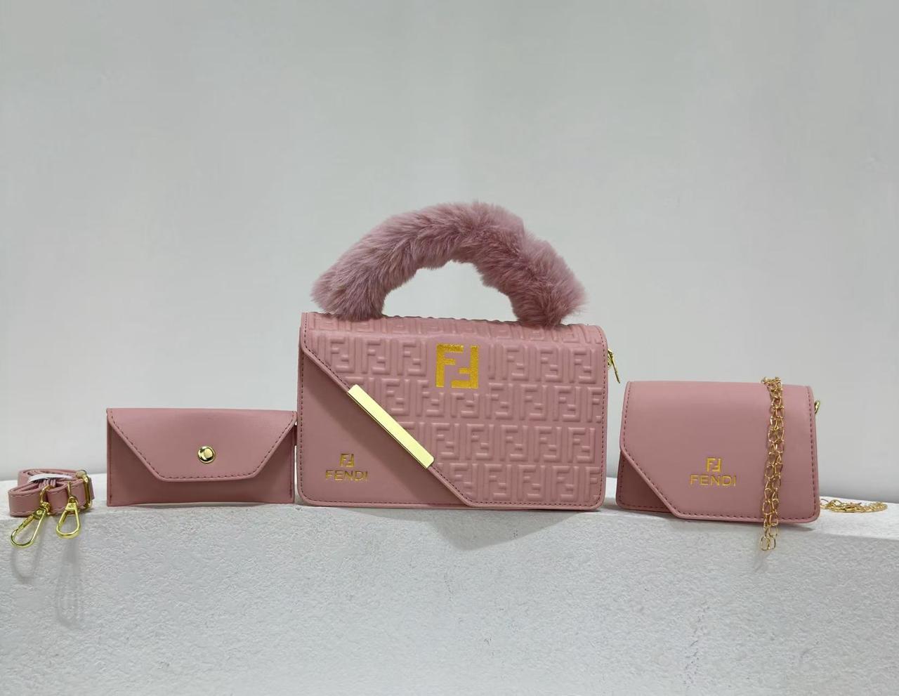 [❤TRAVEL IN STYLE 🤩🤩✨ !!! ]Elegant fur handle 3in1 ladies handbag pink handbag for ladies heavy material Valentine’s gift for women anniversary gift birthday present