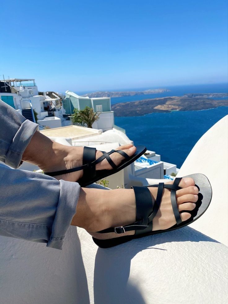 Mens sandals flipflops genuine leather for beach driving or taking walks, worn with shorts or trousers comfortable Jerusalem sandals