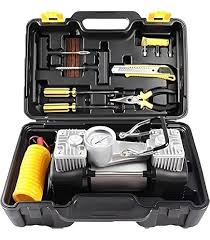 🥭2-Cylinder Air Compressor Portable Tire Inflator Pump with Jump starter an7d puncture tire repair tool kit- Heavy-Duty for cars, motorcycles, bicycle, / suvs / trucks bike.🥭🌽Has a portable case wi