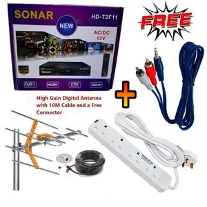 🔥Free Bonus🔥Sonar Free To Air Digital Decorder + TV Aerial Antenna + 4 Way Power Extension