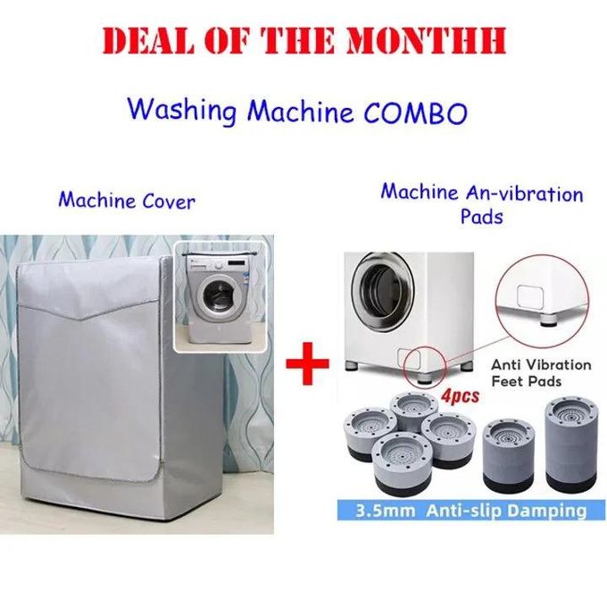 Front Load Washing Machine Cover + 4Pc Washing Machine Antivibration Pads