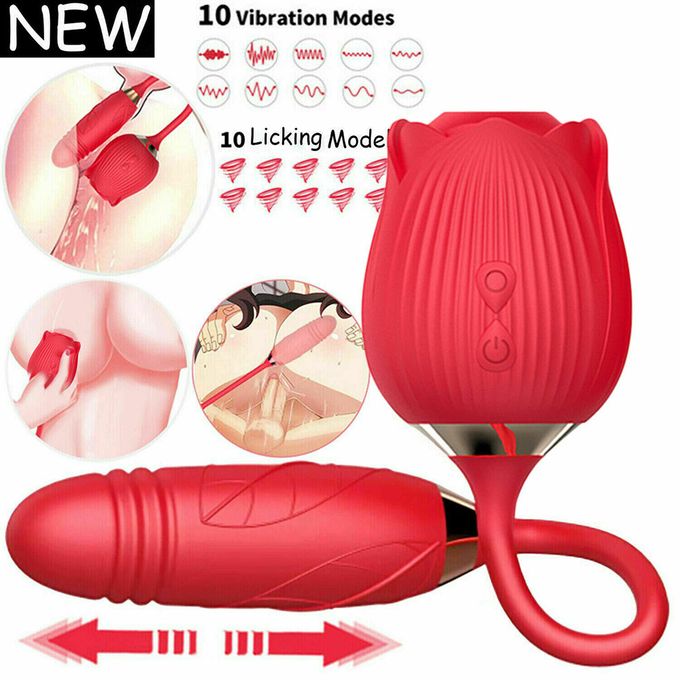 Two-in-one Rose USB Rechargeable G-Spot Vibrator Cli_t Sucking And Thrusting Adult Dildo Sex Toy For Women