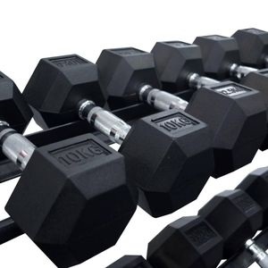 📌Fitness to Behold📌10kgkg Rubber Hexagon Dumbbell Hand Weights- Exercise & Fitness set for home/office/gym workout.Made from solid cast iron with a 6-sided anti-roll design and encased in virgin rub