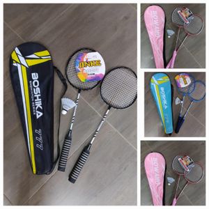 📍Simply The Best📍Full Set 2 pcs Badminton Racquets and 3 pcs ShuttleCocks.Complete badminton set  

• Lightweight and durable racquets  

• Comfortable grip handles  

• Stable and balanced performa