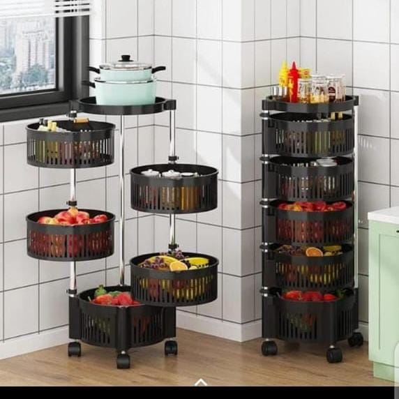 📍NEW PRICE DROP 📍📍👏DONT MISS OUT 📍4 Layers Rotatable fruit Rack Multi-Layer Movable Fruit Vegetable Snack Stand Household Shelf.4-layer rotating kitchen storage rack with round baskets. Top layer