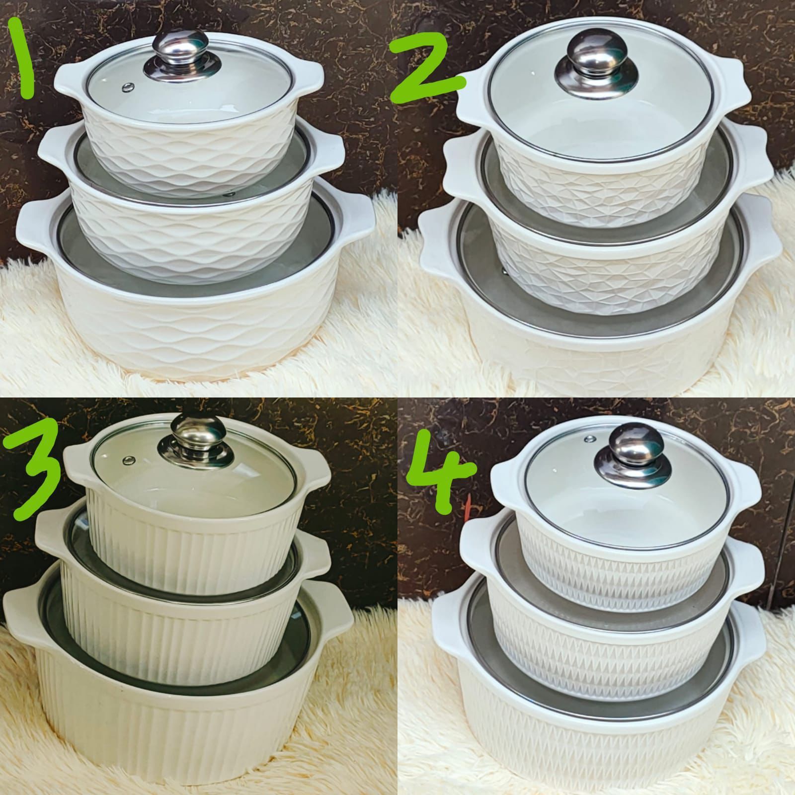 🥑▪️3 PCS CERAMIC SOUP BOWLS/POTS.High quality 3in1 ceramic Soup Pots ,Capacity: 3Litres,2Litres& 1litre White color▪️✨️Lid Keeps Food Fresh. Preparing and serving is no problem for this food serving