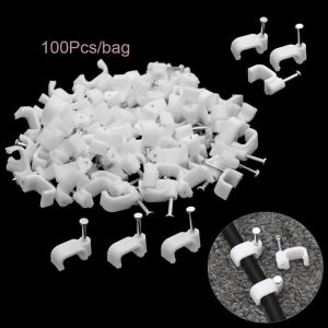 100pcs nail-in cable clips.Robust PE clip, elasticity and shock resisting.
High impact nail attached.
Ensure that correct size of the clip is selected to fit the cable fixed.
When fixing long cables,s