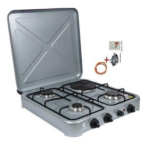▪️FASTER COOKING 📍✔️IMPROVED EFFICIENCY🌾▪️Nunix 4 BURNER 3 gas +1 Electric burners table top cooker + 6 KG gas regulator + 1 M pipe + 2 clips