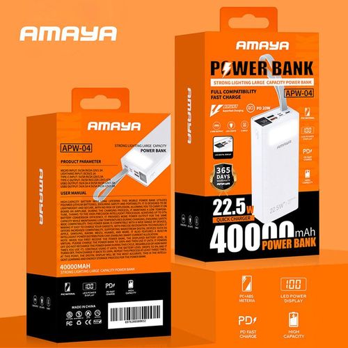 Amaya APW-04 power bank 40000mAh 22.5W super fast charging with flashlight,super fast charging ,can charge upto 5 phones at ago
