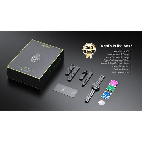 Oraimo Smart AI Watch Pro NT With 3 Straps Inclusive, super ammoled screen , can withstand power upto one month standby