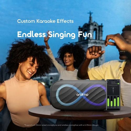 Oraimo SpaceBox Pro OBS-682, 80W supreme loudness, 20hrs playtime portable wireless speaker with AUX, mic, mem & flash ports - Black