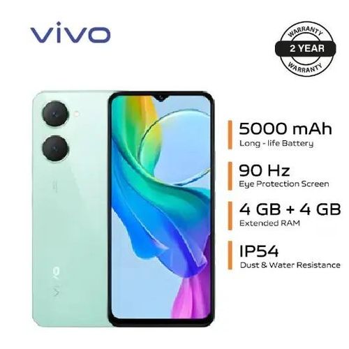 Vivo Y03 6.56" 64GB ROM+ 4GB RAM (Upto 8GB RAM) 5000mAh (Dual sim) 13MP Cam - Black + Smart watch+Earpods