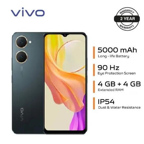 Vivo Y03 6.56" 64GB ROM+ 4GB RAM (Upto 8GB RAM) 5000mAh (Dual sim) 13MP Cam - Black + Smart watch+Earpods