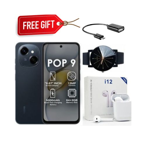 FLASH SALE DEALS!!! TECNO POP 9 128GB + 6(3+3)GB 4.5G Fast Network 6.6" 120Hz Dual Speakers IP54 Waterproof 13MP 5000mAh Type-C Android 14 Dual SIM Smart Phones +FREE SMARTWATCH+EARPODS