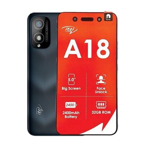 (OFFER) ORIGINAL ITEL A18 5.0" SCREEN DISPLAY FACE UNLOCK DURABLE BATTERY 2400 MAH 32GB ROM+1GB RAM DUAL SIM SMART PHONE SELFIE CAMERA 3G NETWORK SIM