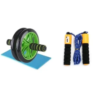 Abs Roller+ free mat + Skipping rope with digital counter,roller abs roller,skipping rope with digital counter,double wheel roller ,Wheel Roller Workout Arm And Waist Fitness