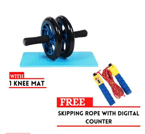 Abs Roller+ free mat + Skipping rope with digital counter,roller abs roller,skipping rope with digital counter,double wheel roller ,Wheel Roller Workout Arm And Waist Fitness