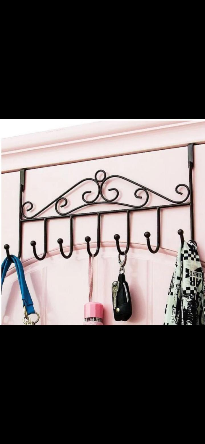 Over the Door hanger punch free clothes hat bag hook for Kitchen Bathroom Towel Hook Key holder metal hanger with 7 hooks