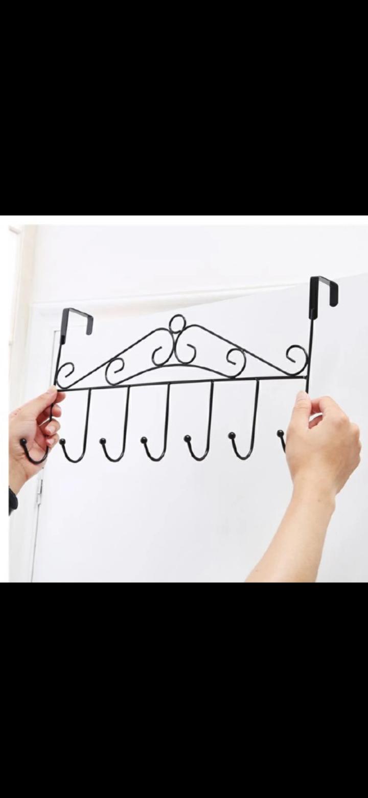 Over the Door hanger punch free clothes hat bag hook for Kitchen Bathroom Towel Hook Key holder metal hanger with 7 hooks