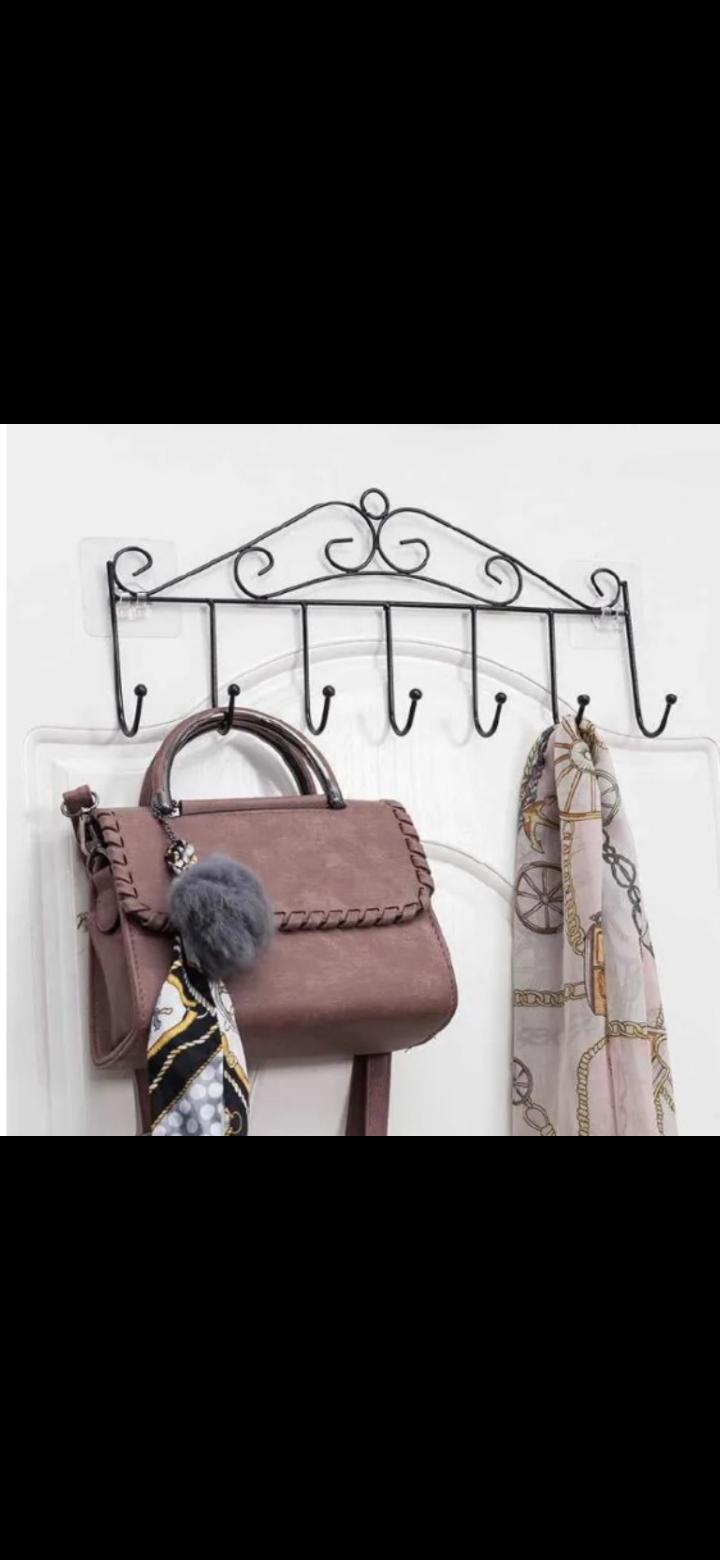 Over the Door hanger punch free clothes hat bag hook for Kitchen Bathroom Towel Hook Key holder metal hanger with 7 hooks