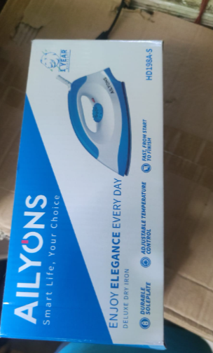 AILYON HD198A Electric Dry Iron Box White & Blue, Fast Heating Lightweight Ironbox for Home, Office & Hostel Use in Kenya with Non-Stick Soleplate