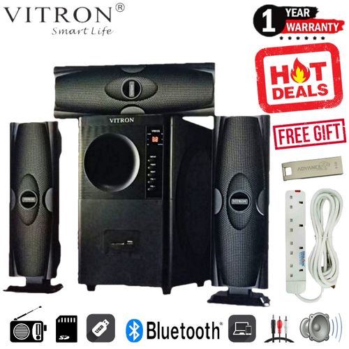 Vitron 3.1 Channel Bluetooth Sub-Woofer Speaker System. 
Key features and details include:
Purpose: The system is designed as a home theater system for movies, music, and gaming, providing