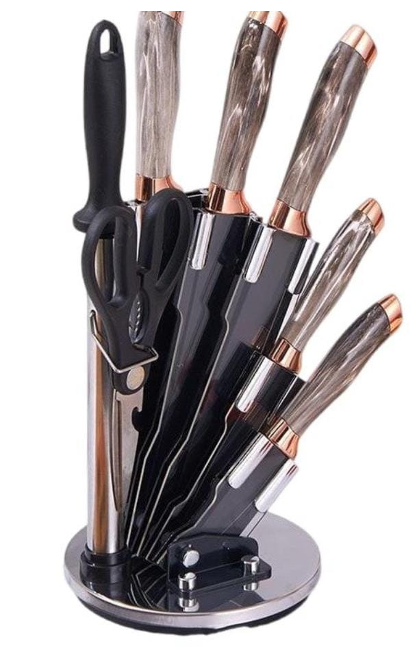High quality Marble profile Heavy stainless steel 9pc knife set