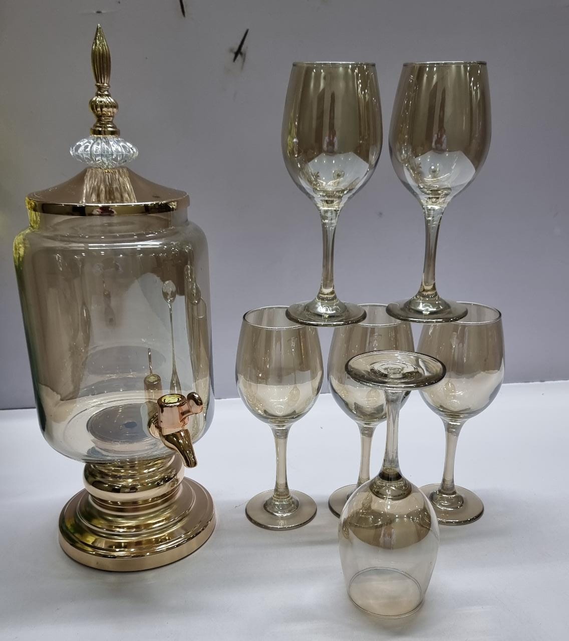 High quality heavy exquisite 7pc wine/juice dispenser +6heavy fancy glasses