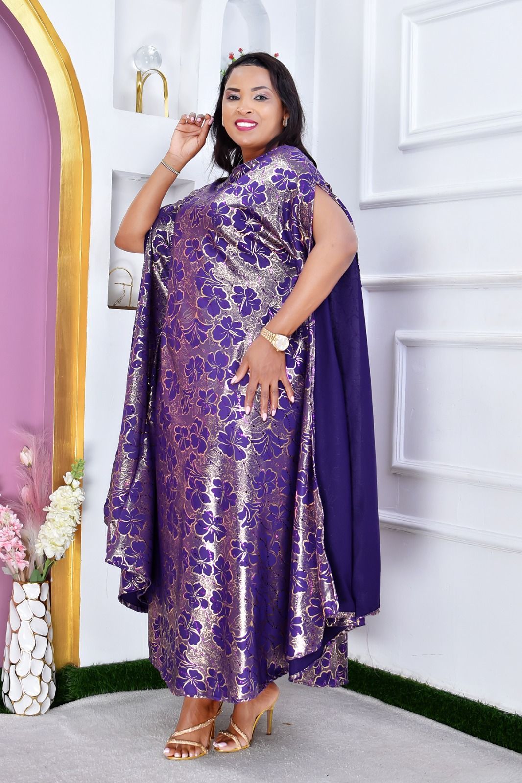 Elegant free-size flowing boubou kaftan dress...