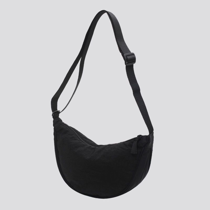 2025 hot selling nylon crescent crossbody bag is suitable for women's bag trendy men's bag, small travel sling bag for the homeless rice white F
