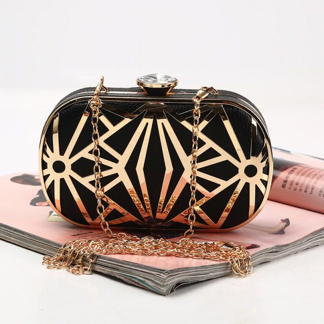 Fashion Luxury Evening Bags Diamond Rhinestone Metal Hollow Wedding Clutch Women's Purse Handbags Wallets Evening Clutch Bag Black one