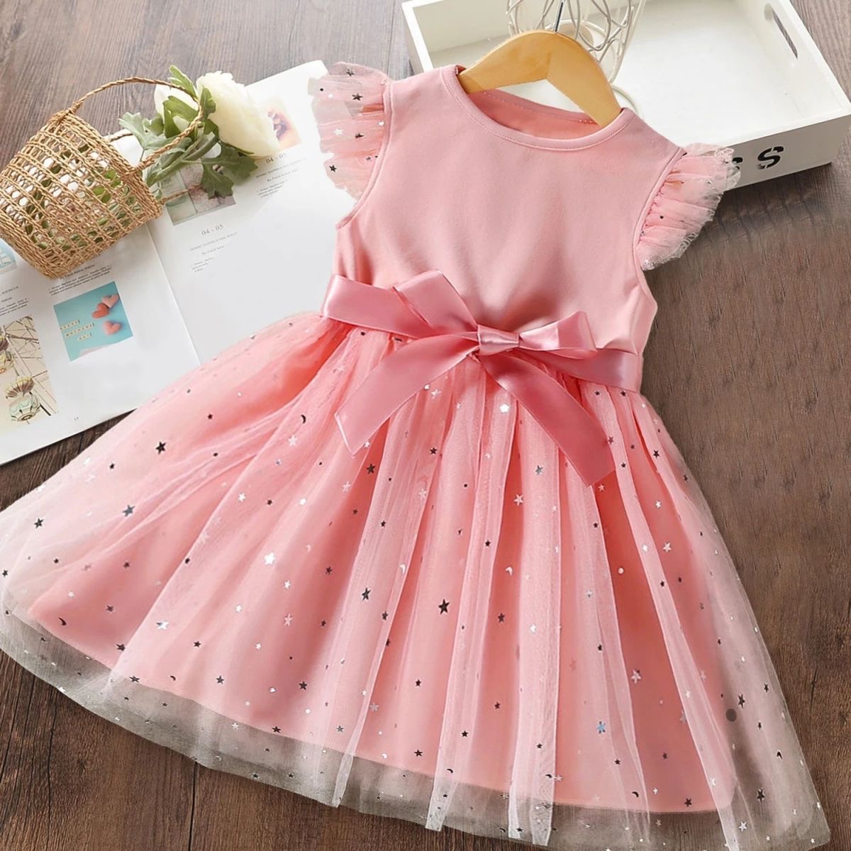 Toddler Girls Tulle Dress Ruffle Sleeveless Summer Baby Girl Fashion Tutu Dresses pink 90cm