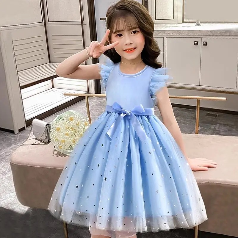 Toddler Girls Tulle Dress Ruffle Sleeveless Summer Baby Girl Fashion Tutu Dresses pink 90cm