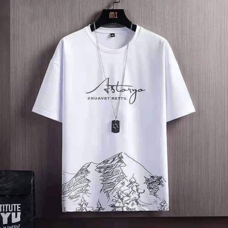 2 PCS 2 in 1 Men Clothes T-Shirts tshirts Shorts Polos Men Suits Fashion Summer Print Round Neck Short Sleeve Shorts T-Shirt Sets White M