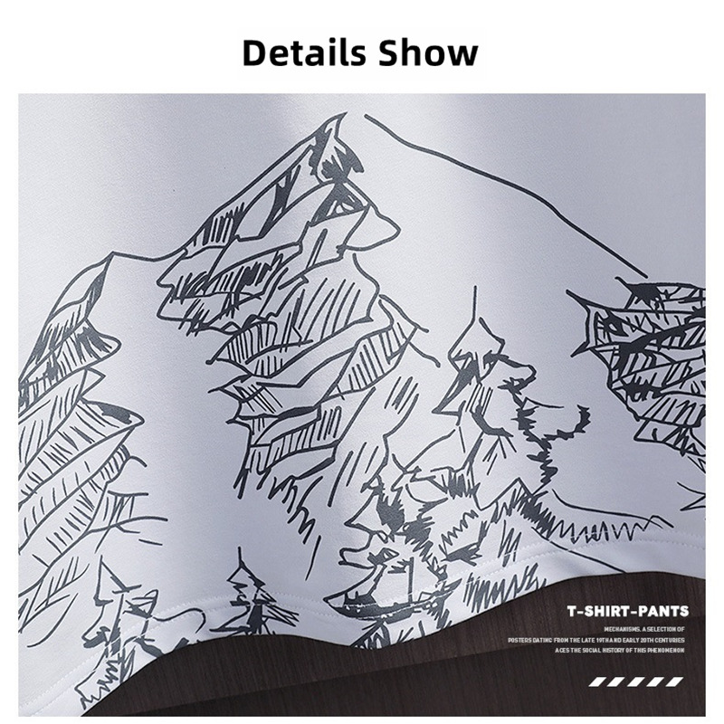 2 PCS 2 in 1 Men Clothes T-Shirts tshirts Shorts Polos Men Suits Fashion Summer Print Round Neck Short Sleeve Shorts T-Shirt Sets White M