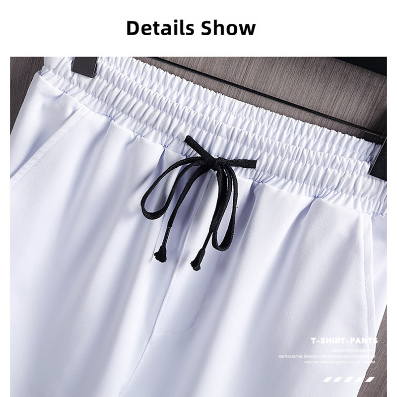 2 PCS 2 in 1 Men Clothes T-Shirts tshirts Shorts Polos Men Suits Fashion Summer Print Round Neck Short Sleeve Shorts T-Shirt Sets White M