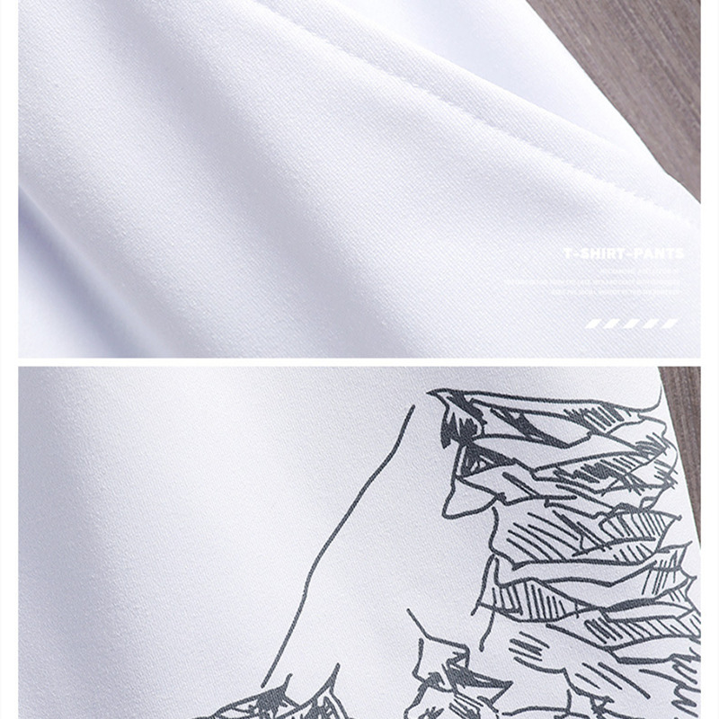 2 PCS 2 in 1 Men Clothes T-Shirts tshirts Shorts Polos Men Suits Fashion Summer Print Round Neck Short Sleeve Shorts T-Shirt Sets White M