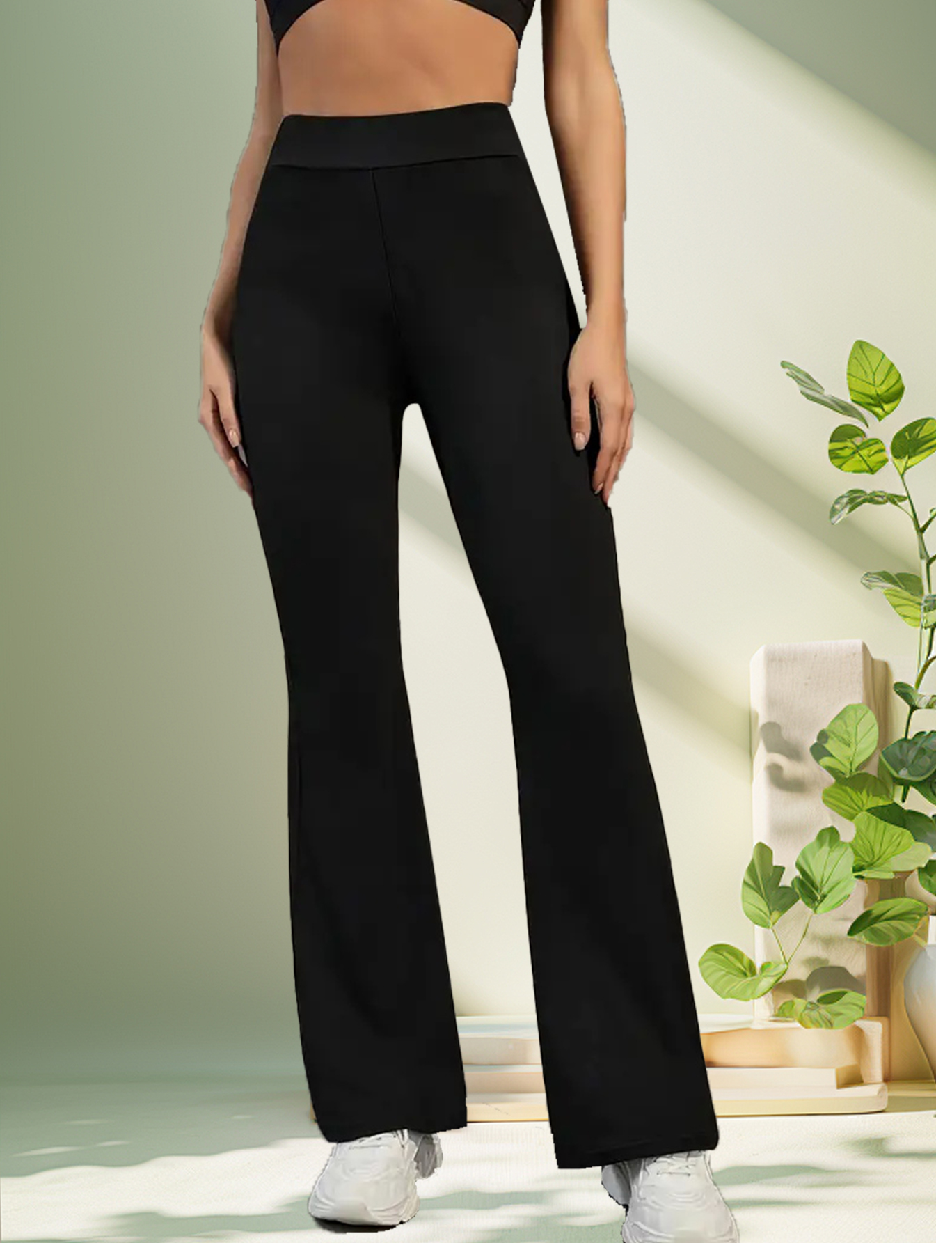 Black Shark Flared Pants High Rise Stretch Leggings Slacks Slightly Flared Women's Trousers Black M