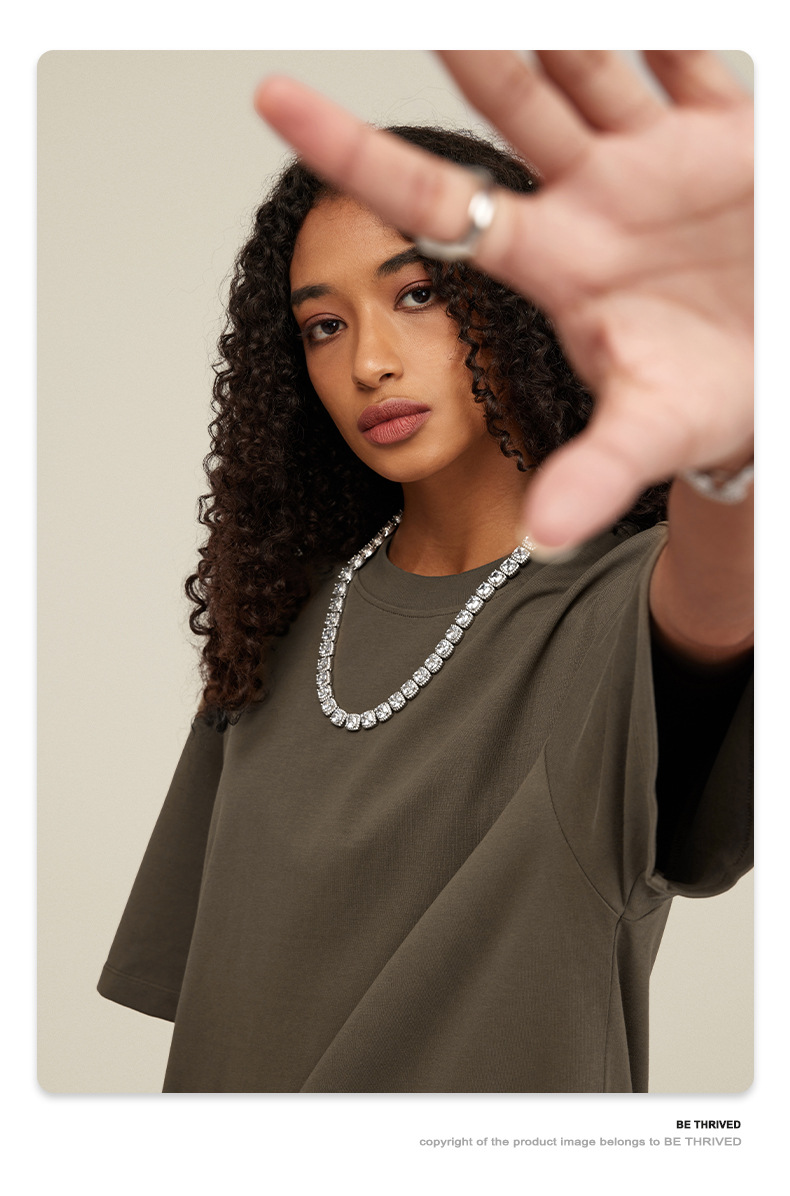 BE Men's 2025 Trendy Brand Heavy Solid Color Short Sleeve Shirt T Summer Small Neckline Men's Loose Short Sleeve Suit Men 01 S