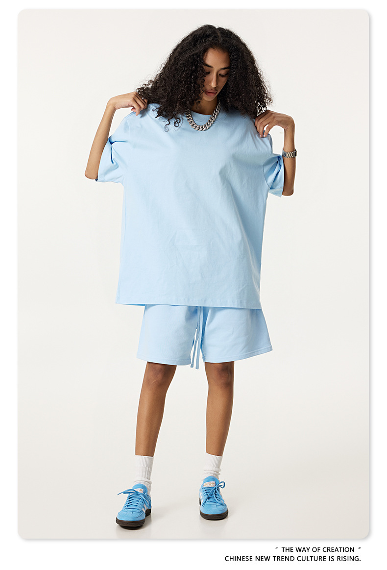 BE Men's 2025 Trendy Brand Heavy Solid Color Short Sleeve Shirt T Summer Small Neckline Men's Loose Short Sleeve Suit Men 01 S