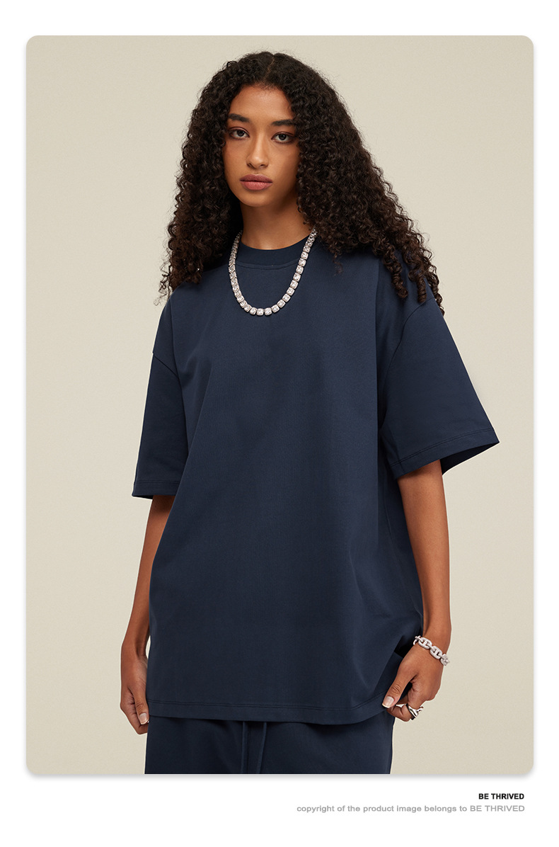 BE Men's 2025 Trendy Brand Heavy Solid Color Short Sleeve Shirt T Summer Small Neckline Men's Loose Short Sleeve Suit Men 01 S