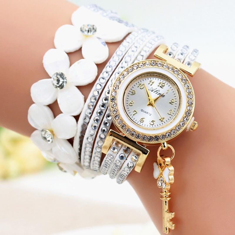 New Amazon AliExpress hot selling watch with 3-turn rhinestone long strap and fashionable decoration for women's watches white As Picture