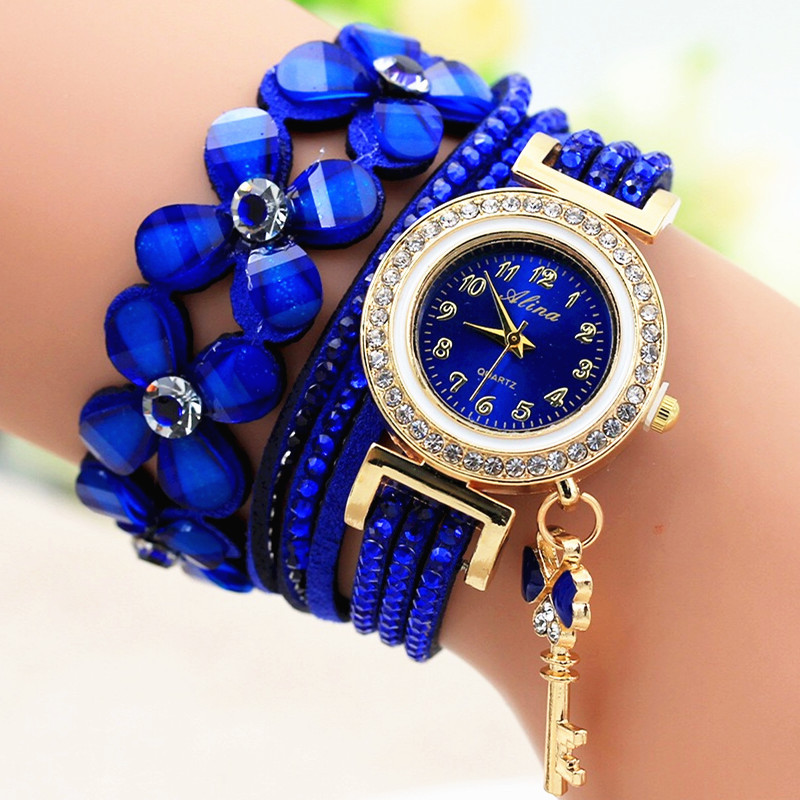 New Amazon AliExpress hot selling watch with 3-turn rhinestone long strap and fashionable decoration for women's watches white As Picture
