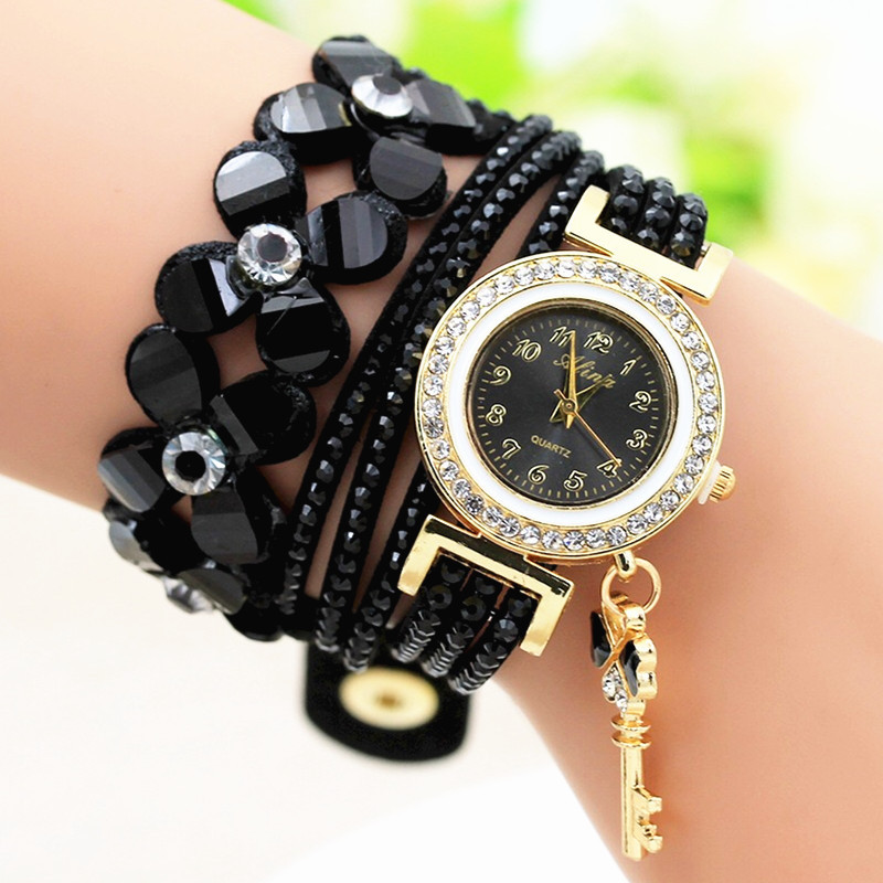 New Amazon AliExpress hot selling watch with 3-turn rhinestone long strap and fashionable decoration for women's watches white As Picture