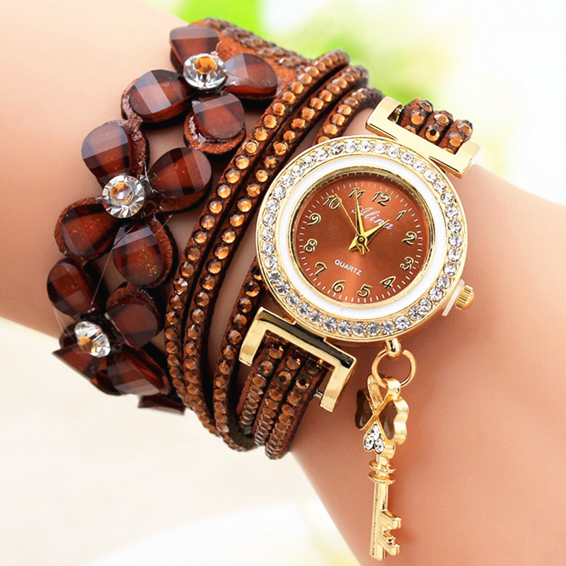New Amazon AliExpress hot selling watch with 3-turn rhinestone long strap and fashionable decoration for women's watches white As Picture