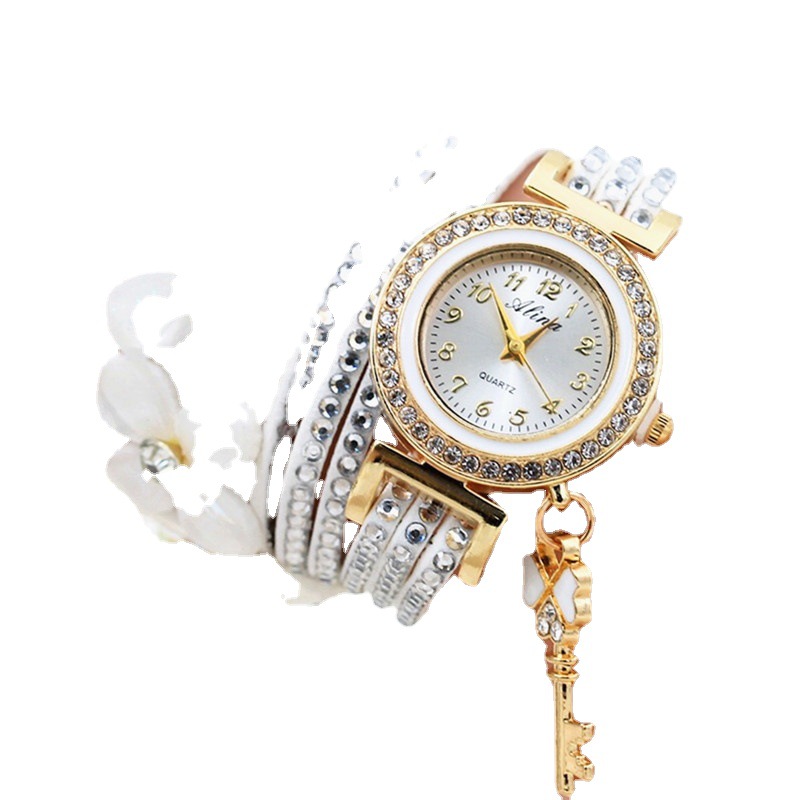 New Amazon AliExpress hot selling watch with 3-turn rhinestone long strap and fashionable decoration for women's watches white As Picture