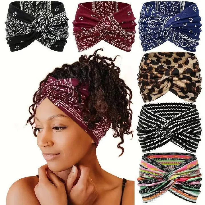 New Extra Wide Side Women's Stretch Knot Cross Yoga Exercise Stretch Headband black as picture