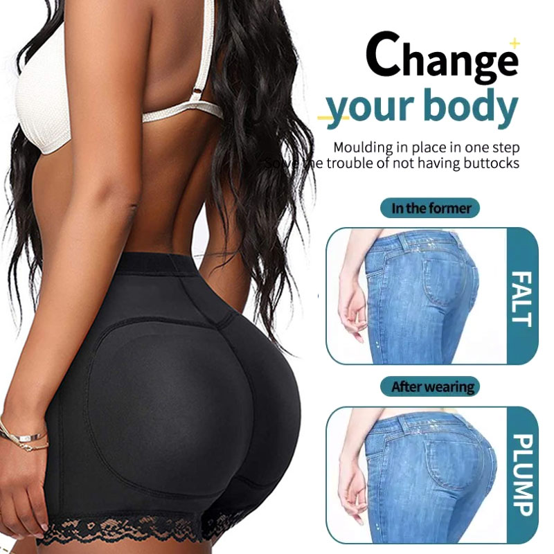 Women's Clothing Bottoms Shorts Butt lifting pants, bottoming buttocks enlargement, fake butt underwear, body shaping boxer tummy control pants Black L
